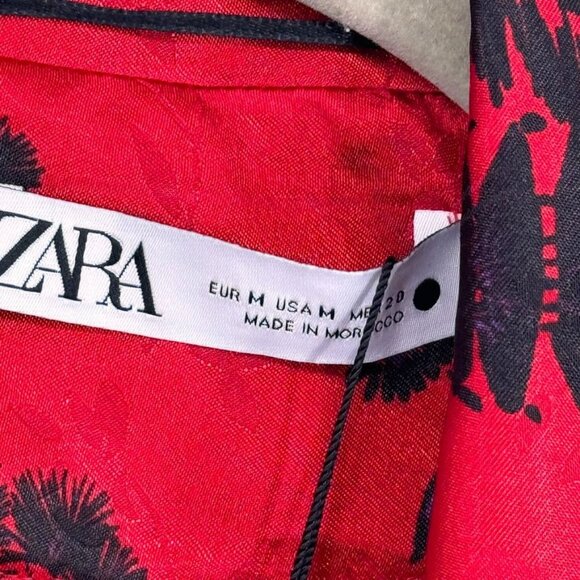 Zara Red Floral Wrap blouse Jacket Womens size Medium Asian pattern belted new - Picture 3 of 13
